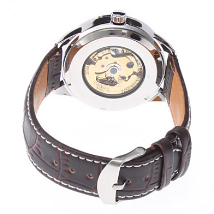 Мужская полые гравировка стиль пу аналоговые механические наручные часы (коричневый)