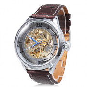 Мужская полые стиле ПУ аналоговые механические наручные часы (коричневый)