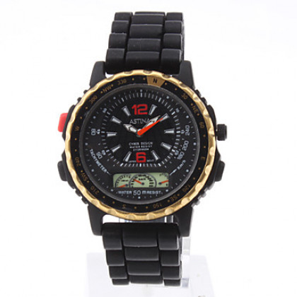 Мужская PU аналоговые кварцевые наручные спортивные часы (черный)