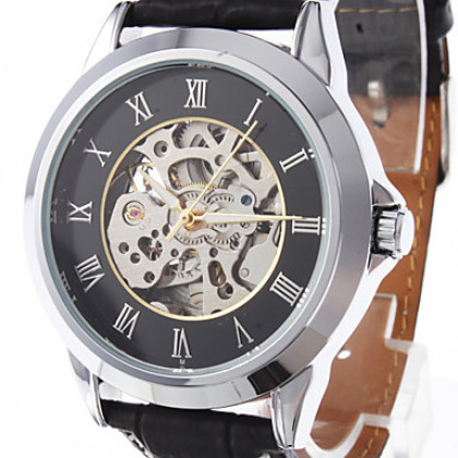 Мужская PU аналоговые механические наручные часы (черный)