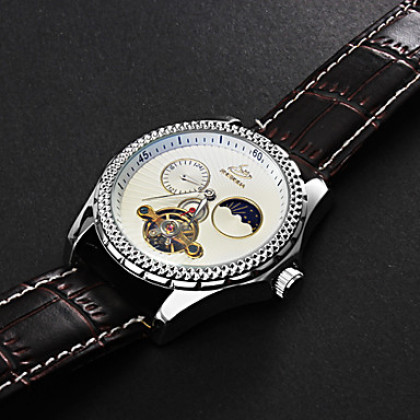 Мужская PU Аналоговый Авто-механические наручные часы с Солнцем и Луной Дизайн (Brown Band)