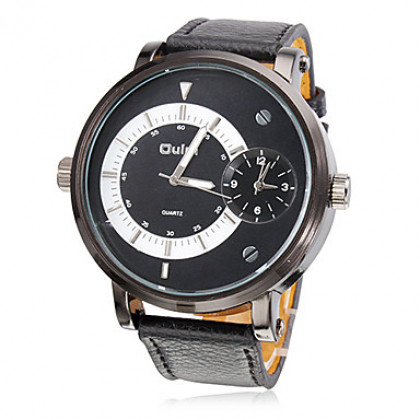 Мужская PU Аналоговый Multi-Движение Кварцевые наручные часы (2 часовых поясов, Черный)