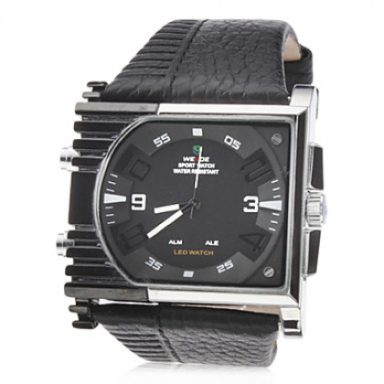 Мужская PU аналоговый - цифровой Multi-движения наручные часы (черный)
