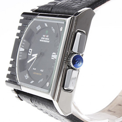 Мужская PU аналоговый - цифровой Multi-движения наручные часы (черный)