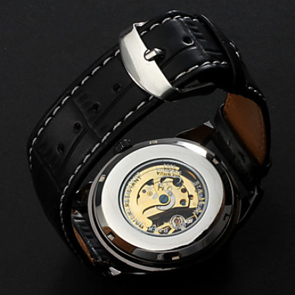Мужская PU механический аналог водостойкой наручные часы (черный)
