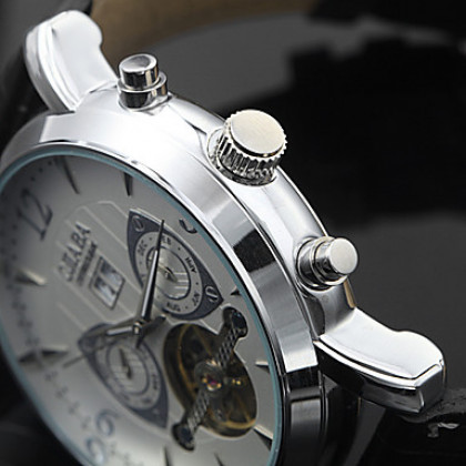 Мужская серебристый корпус Функция календаря PU Аналоговый механические наручные часы (разных цветов)
