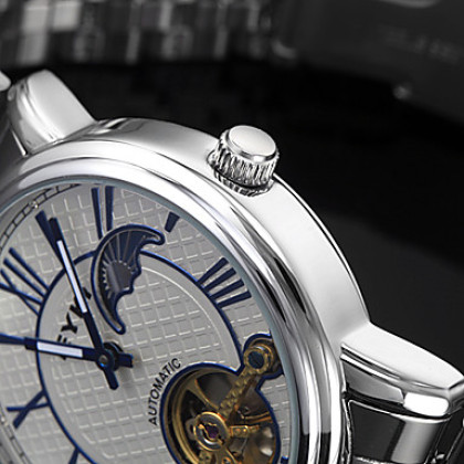 Мужская серебристый корпус из нержавеющей стали аналоговые механические наручные часы (серебро)