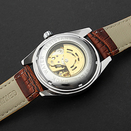 Мужская серебристый корпус механического PU Аналоговые наручные часы (Brown Band)