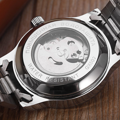 Мужская серебристый корпус стали механические аналоговые наручные часы (серебро диапазон)