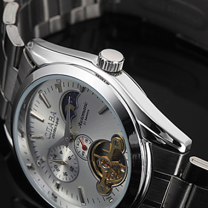 Мужская серебристый корпус стали механические аналоговые наручные часы (серебро диапазон)
