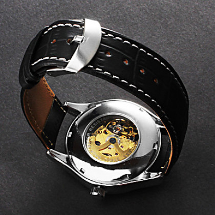 Мужская Серебряный набор аналоговых PU-Авто Механические наручные часы с римскими цифрами (черные полосы)
