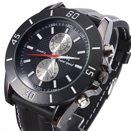 Мужская силиконовая аналоговые кварцевые наручные часы (черный)