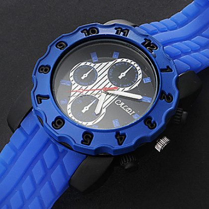 Мужская силиконовой лентой Аналоговые кварцевые наручные спортивные часы (синий)