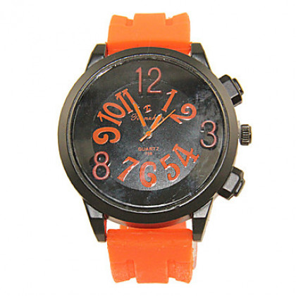 Мужская силиконовой лентой черный циферблат аналогового Спорт кварцевые наручные часы (оранжевый)