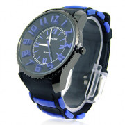 Мужская силиконовой лентой черный циферблат аналогового Спорт кварцевые наручные часы (синий)