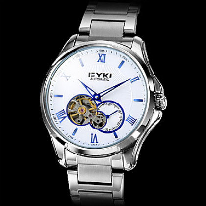 Мужская Синий серебряные руки стальной корпус Аналоговый механические наручные часы (серебро)