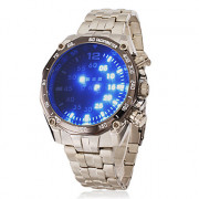 Мужская синий светодиодный цифровой Круглый циферблат стальной ленты наручные часы