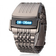 Мужская синий светодиодный цифровой циферблат стальной ленты кварцевые аналоговые наручные часы