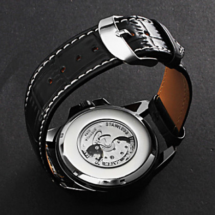 Мужская Солнце и Луна Дизайн PU Аналоговый Авто-механические наручные часы (черные полосы)