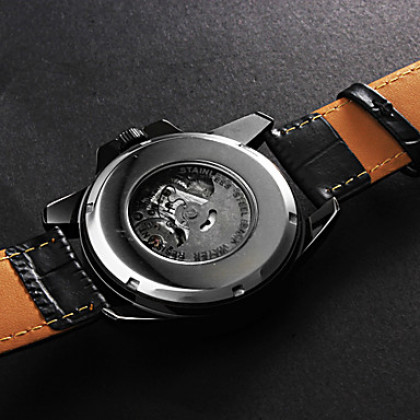 Мужская Солнце и Луна Дизайн PU Аналоговый Авто-механические наручные часы (черные полосы)