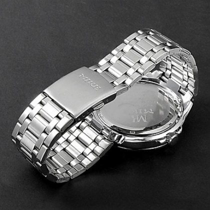 Мужская спортивная Круглый циферблат Стальной браслет кварцевые аналоговые наручные часы (разных цветов)