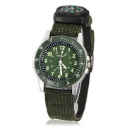 Мужская спортивная Круглый циферблат Ткань Группа Кварцевые аналоговые наручные часы (зеленый)