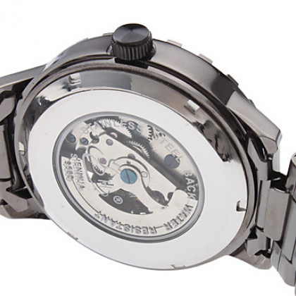 Мужская стали аналоговые механические наручные часы с гравировкой полые (Black)