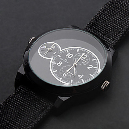 Мужская Ткань Аналоговые кварцевые наручные часы (2 часовых поясов, Черный)