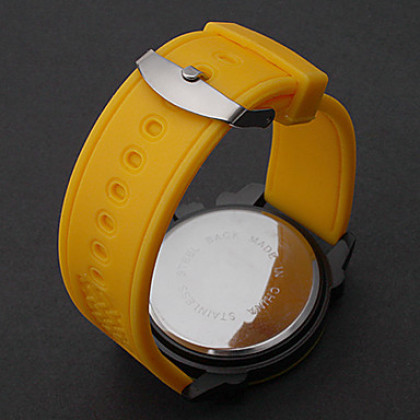 Мужская Желтый масштабе и тремя декоративными Циферблат силиконовой лентой Кварцевый Спортивные часы