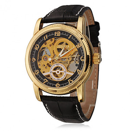 Мужская золота полые набора PU Аналоговый Авто-механические наручные часы (разные цвета Dial)