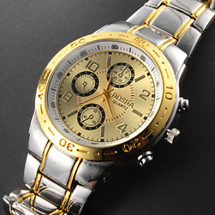 Мужская золото Циферблат сплава группы Кварцевые аналоговые наручные часы
