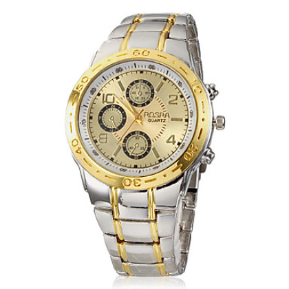 Мужская золото Циферблат сплава группы Кварцевые аналоговые наручные часы