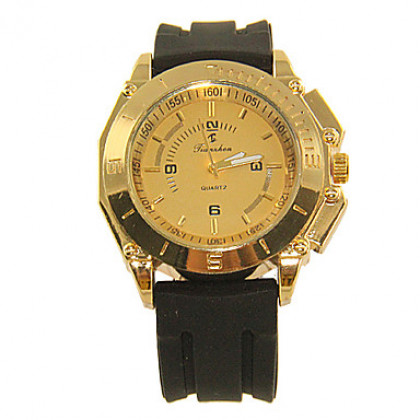 Мужская Золотой набор силиконовой лентой Повседневная Аналоговые кварцевые наручные часы (черный)