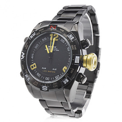 Мужские аналого-цифровые мультиходовые наручные часы из сплава (черные)
