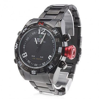 Мужские аналого-цифровые мультиходовые наручные часы из сплава (черные)