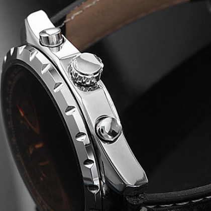 Мужские аналоговые авто-механические наручные часы с функцией календаря и ремешком из кожзама (черные)