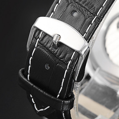 Мужские аналоговые авто-механические наручные часы с календарем и ремешком из кожзама (разные цвета)