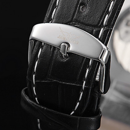 Мужские аналоговые авто-механические наручные часы с календарем и серебряными стрелками и ремешком из кожзама (разные цвета)
