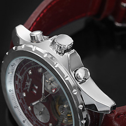 Мужские аналоговые авто-механические наручные часы с календарем (красные)