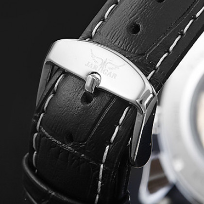Мужские аналоговые авто-механические наручные часы с круглым белым циферблатом и ремешком из кожзама (разные цвета)