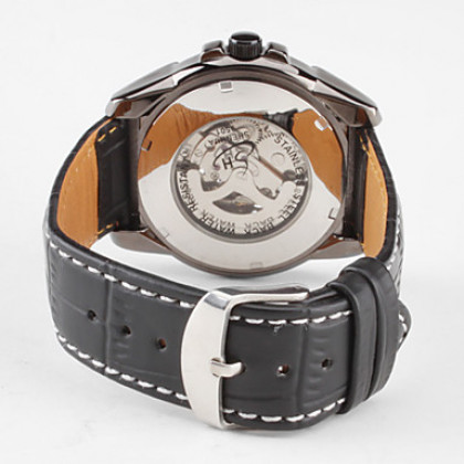 Мужские аналоговые авто механические наручные часы с ремешком из кожзама