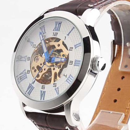 Мужские аналоговые автоматические механические наручные часы с ремешком из кожзама (разные цвета)