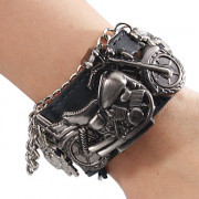 Мужские аналоговые кварцевые часы-браслет с ремешком из кожзама (черный)