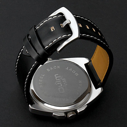 Мужские аналоговые кварцевые мультиходовые наручные часы с функцией компаса и термометра и ремешком из кожзама (2 временных зоны)