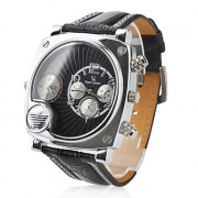 Мужские аналоговые кварцевые наручные часы с двумя циферблатами (черные)