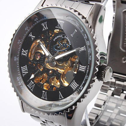 Мужские аналоговые механические наручные часы из стали (черные)