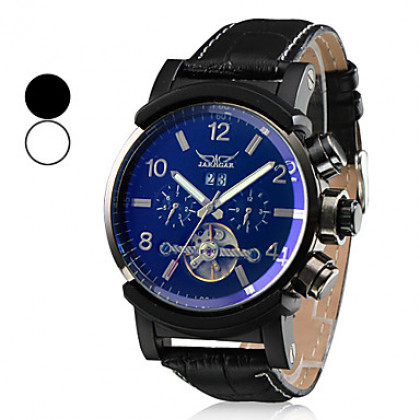 Мужские аналоговые механические наручные часы с календарем и ремешком из кожзама (разные цвета)