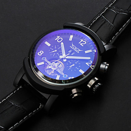 Мужские аналоговые механические наручные часы с календарем и ремешком из кожзама (разные цвета)