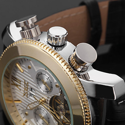 Мужские аналоговые механические наручные часы с корпусом &quot;под золото&quot; и ремешком из кожзама (разные цвета)