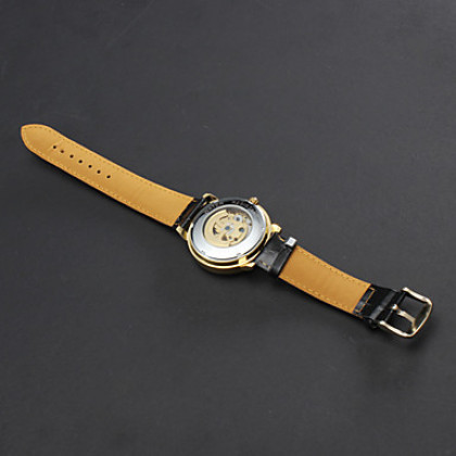 Мужские аналоговые механические наручные часы с ремешком из кожзама (черные)